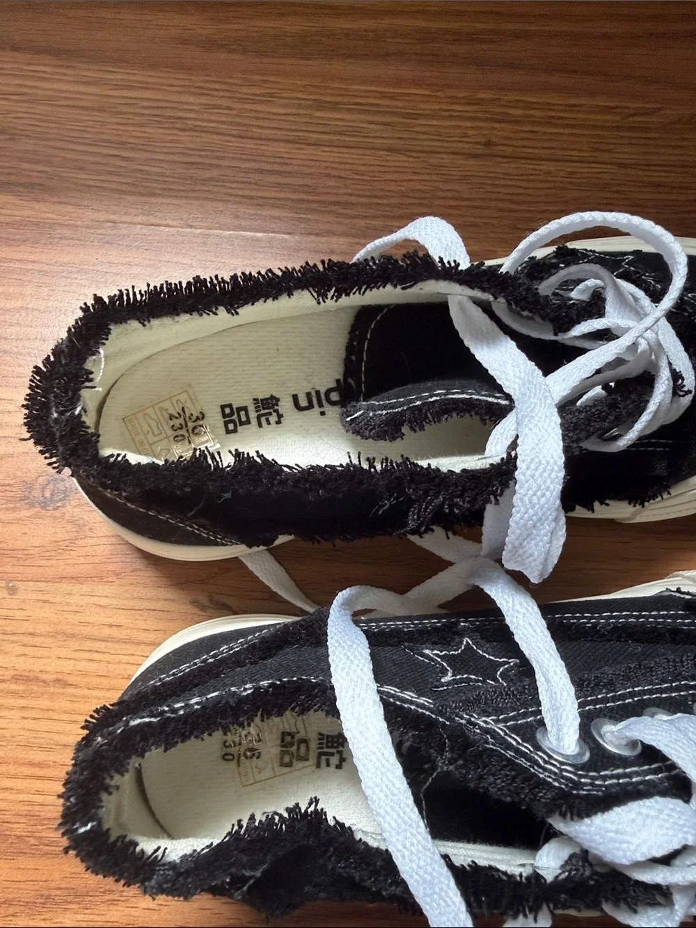 Kids Black Canvas Star Sneakers with White Laces